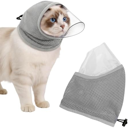 CARPJZ Katzenmaulkorb,Atmungsaktive Katzen Netz-Gesichtsabdeckung mit Transparentem Beißschutz,Verstellbarer für Krallenschneiden, Baden und Nach Operationen