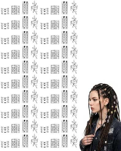 LOZTBUE 80 Pcs Accessori Capelli Treccine,Perline Dreadlock Clip a Spirale Anellini per Capelli,Decorazione Trecce Capelli per Uomini e Donne,Argento