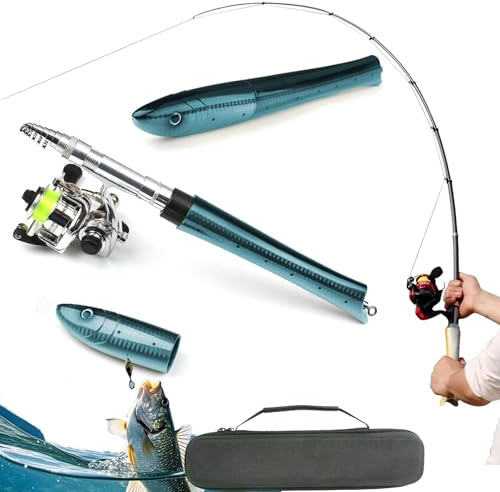 Faltbare Angelrute, 1m/1.4m/1.6m Mini Angelausrüstung mit Rolle, Fishing Rod Angelgriff und Zubehör, Tragbares Taschenangel-Set, für Boat, Surf, See, Ozean
