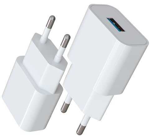 MyGadget 2X Cargador Enchufe USB para Smartphone y Tablet - USB Adaptador 5V | 2A - Charger para Apple iPhone 15 Plus 14 Pro MAX 13 Mini Samsung S24 - Blanco