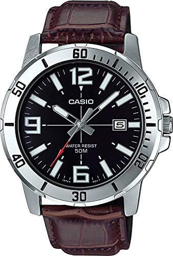 Casio - Montre de Sport pour Homme en Acier Inoxydable Cadran Noir Affichage Analogique - MTP-VD01L-1BV