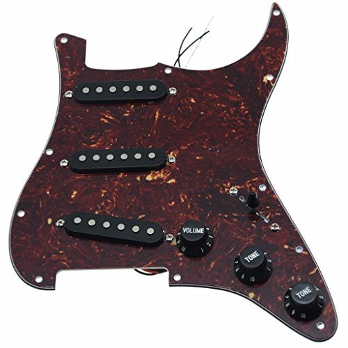 KAISH Loaded Strat SSS Schlagbrett vorverdrahtet ST Strat Pickguard mit Keramik-Tonabnehmer für Fender Vintage Tortoise mit schwarzen Abdeckungen und Knäufen