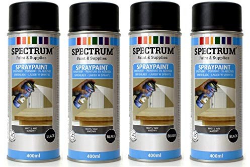 NOIR MAT Lot 4 Bombes Peinture Spray Aérosol 4X400ml Bois,Métal,Aluminium etc