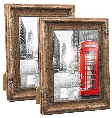 Marco de Foto 15x20 de Madera, Portafotos Rustico para Pared o Mesa, Set de 2