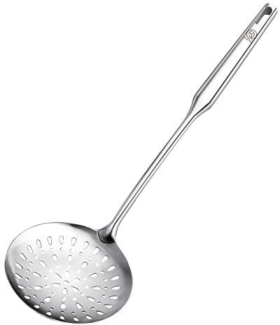 RJ Legend Set di utensili da cucina in acciaio inox, cucchiaio grande scanalato, colino a maglia fine per cucinare, impugnatura comoda, mestolo anti-grasso, pentola solidificante, separatore di