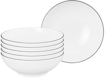 Seltmann Weiden Lido Black Line Dessertschalen 6er Set, ø 15 cm, Runde Schalen mit schwarzem Rand, Porzellan, Weiß