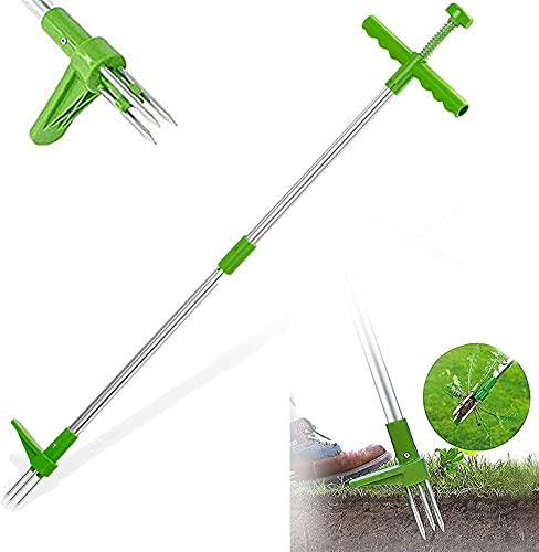 Désherbeurs Manuels,Arrache Mauvaise Herbe Jardinage,3 Griffe De Jardin Rotative avec Pince Telescopique Outil pour Desherber