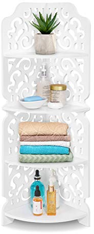 Eckregal Weiß, Eckregale Wohnzimmer Eckregal Holz Stehend 4 Ebenen Einfache Installation mit 4 Ebenen für Badezimmer für Küche für Garten