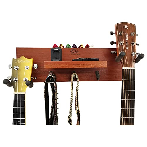 Doppelter Gitarrenhalter, Wandhalterung, multifunktionaler Gitarren-Wandaufhänger mit Plektrumhalterung, 3 Haken, 2 Gitarrenhalter für E-Gitarre, Violine, Bass, Ukulele, Gitarrenzubehör