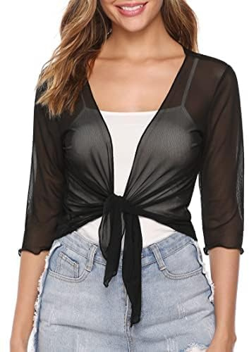 Gyabnw Dambolero kort kofta dam 3/4 ärm stickad, Svart-1, L