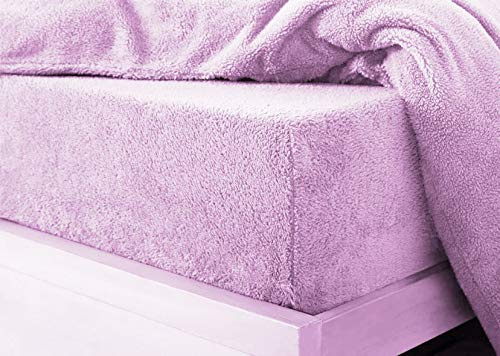HOMES-LINEN Teddy Fitted Sheet Extra Deep 30cm Deep Fitted Bed Sheet Soft Cosy Warm Teddy Bed Sheet (Pink, Double)
