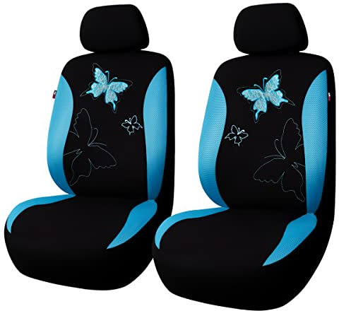 Flying Banner Coprisedili auto universali di elegante con ricamo a farfalla fantasia (Anteriore, Blu menta)