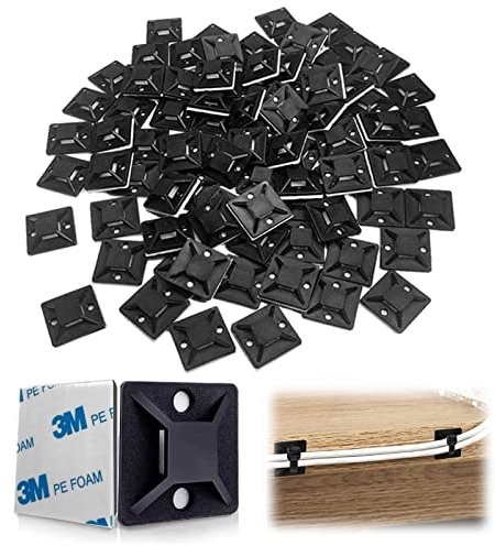 Una base Perfect a para atar cables,Instale el soporte de la correa del cable de la base.Base de montaje en espiral,Abrazadera de cable autoadhesiva,Base roscada autoadhesiva,18,5x18,5x6,4mm,100 PCS