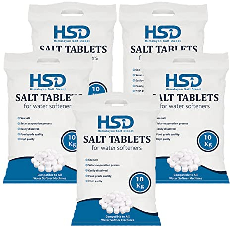 HSD Water Softener Tablets Removes Odors, Limescale & Residue, Deep Clean Units: 10kg Tablets Size: 1 Pack, Pack of 10kg salt tablets For Everyday Clean and Shine (Pack of 5)