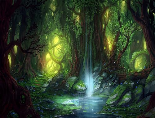 SHRAPHY GTXPUH563 Magic Forest Tapisserie 230 x 180 cm, Fantasie-Feenwaldlandschaft, heller Wasserfall-Wunderland, Glühwürmchen, Wandbehang für Schlafzimmer