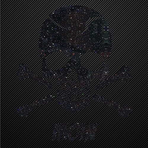 Glitzerdeals Bügelbilder Karneval Aufbügler Totenkopf mit Knochen und Moin Schriftzug Bügelbild Glitter Totenköpfe Bügelmotiv Schädel skull iron on design skull with bones schwarz