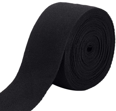 BENECREAT 9.84 Yards Schwarz Fischgräten-Baumwollband, 50mm Breite Weiche Natürliche Gurtbandrolle Zum Basteln Und Nähen, Stoffbeutel Mit Griff, Handtasche Tote