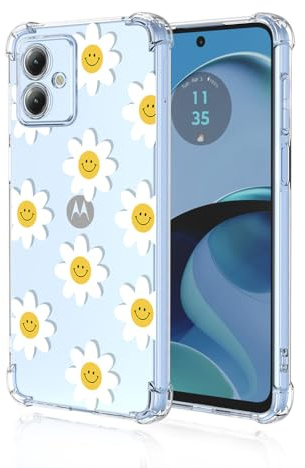 SEAHAI Funda para Motorola Moto G14, Colores Las Flores Elegante Delgada a Prueba de Golpes TPU Transparente de Goma Suave Carcasa de Silicona Colorida - Flor Sonriente