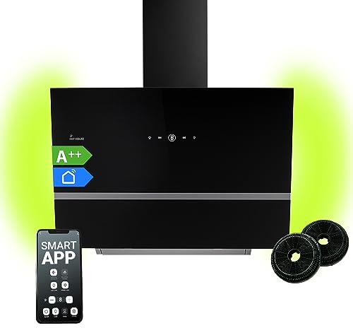 KKT KOLBE Dunstabzugshaube 60 cm | Umluft | Abluft | Kopffrei | Wandhaube | Edelstahl | Schwarz | Glas | Smart WiFi App | WLAN | RGBW-LED-Beleuchtung | EASY609SHCM
