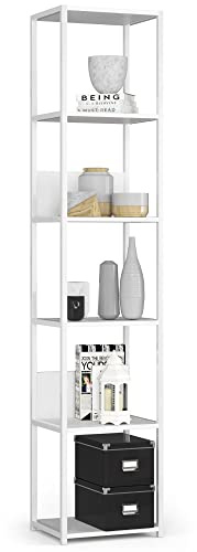 AKORD Industrielles Regal 40 cm | | Loft Bücherregal | Moderner Schrank | Bücher Regal | 6 Einlegeböden | Funktional Stabil | B40 x H192 x T32 cm | Gewicht 17,20 kg | Weiß/Weiß