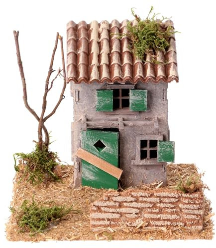 Casetta rustica in legno presepe 4 cm stile rustico 15x20x15 cm