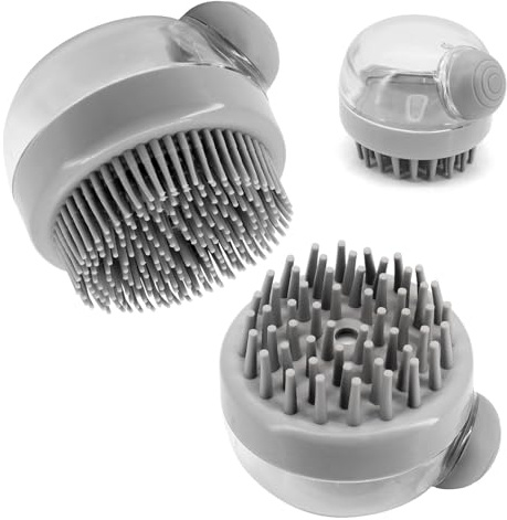 Buwico Kopfhaut Massagebürste, 2 Stück Automatische Flüssige Shampoo Bürste, Kopfhaut Bürste, Kopfhautpeeling/Peeling für Kopfhautmassage und Schuppenentfernung, Nasse und Trockene Duschbürste (Grau)