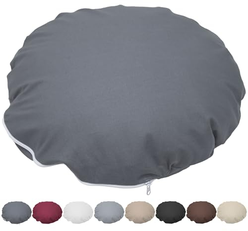 Nurtextil24 Kissen Rund 50cm Ø Durchmesser Anthrazit 100% Baumwolle Bodenkissen Sitzkissen mit Füllkissen Rundkissen Stuhlkissen Bettkissen Sofakissen Kopfkissen Dekokissen Rückenkissen Waschbar