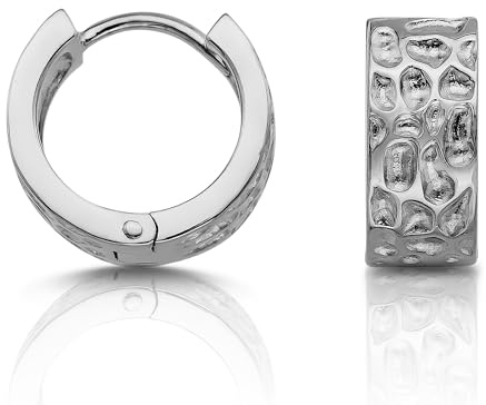 CASSINI Klappcreolen Ohrringe Silber 925 – Breite Creolen Silber 925 Klein, Poliert aus 925 Sterling Silber, Felsmuster Creolen für Damen,Ohrringe Allergiefrei und Nickelfrei – 3CTH