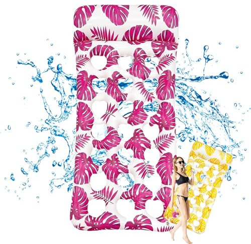 Atsmoce® 2024 Nuovo Letto Galleggiante Gonfiabile, Amaca Gonfiabile Galleggiante per Piscina Multiuso, Lettino Pieghevole Piscina con 1 Pompa d'aria manuale per Estiva Beach Party (Red)