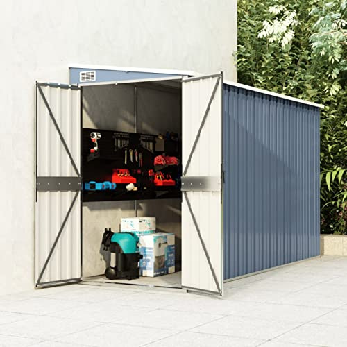 Gecheer Capanno Giardino a Parete,Capannone,Casetta,per Attrezzi,Casetta Porta Attrezzi,Porta Attrezzi da Giardino,Rimessa Attrezzi da Giardino,Capanno Attrezzi,Grigio 118x288x178 cm Acciaio Zincato