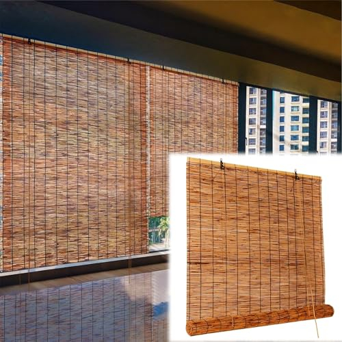 Lichtfilterung Bambusrollo für Balkon Terrasse Outdoor Bambus Rollos Wetterfest Rollo Bambus Jalousie Mit Seitenzug für Fenster und Türen Maßgeschneidert Römische Vorhang 40-170cm Breit