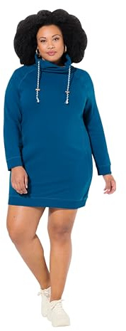 Ulla popken damer stora storlekar överdimensionerade plus size sweatklänning, ståkrage, långärmad, väskor, Blågrön, 46/48 SE