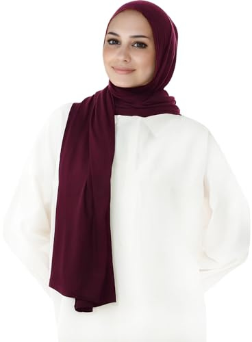 Lina & Lily försydd omedelbar slip-on modal jersey hijab huvudscarf för muslimska kvinnor, Mörk rödbrun, one size