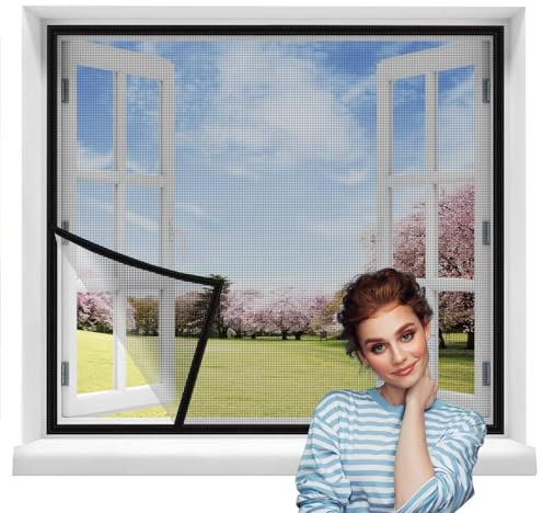 Balkontür Dachfenster Fliegengitter 60x120cm Schwarz Fliegenschutz Mückengitter als Selbstbausatz, komplett aufgebaut