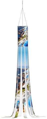 Windsack mit griechischem Insel-Motiv, Meerblick, Halloween-Serie, Geister-Thema, hängende Outdoor-Dekorationen, 150 cm