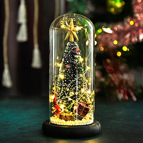 Christmas Tree in Glass Dome, 28 * 13 * 13 LED Glass Cover Ornaments Cedar Window Shooting Props, Gifts for Girlfriends and Lovers