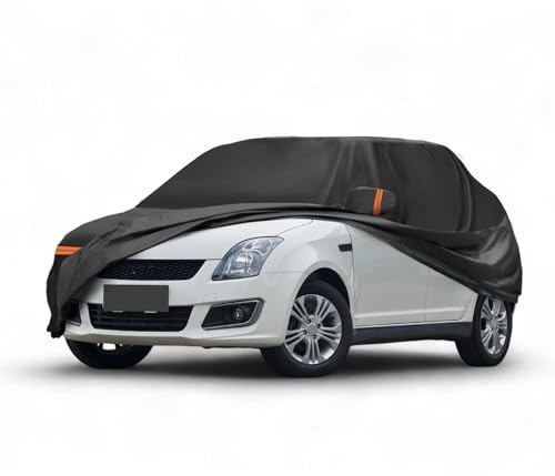 A ABSOPRO Copertura Auto per Suzuki Swift 2010-2023 PEVA Spunlace Cotone Esterno Copertura Auto Completa Impermeabile Antivento Sole Pioggia Neve Protezione Cerniera Porta Passeggero Nero