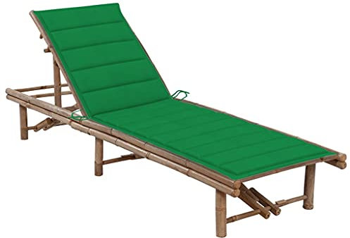 Myheimly Garten Sonnenliege mit Auflage Gartenliege Relaxliege Gartenmöbel Liege Saunaliege Liegestuhl Strandliege Freizeitliege Bambus Grün