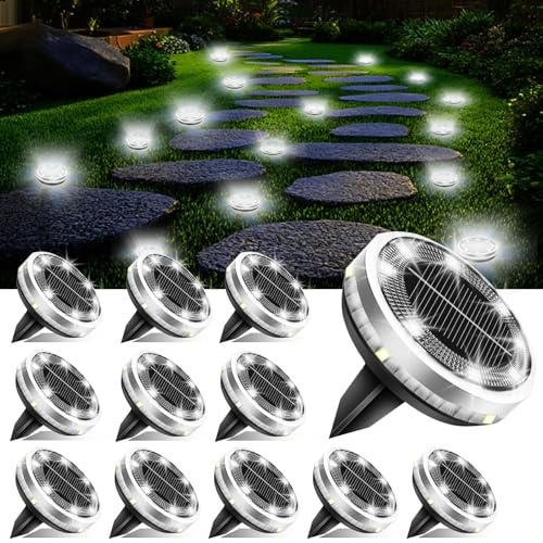 Bzavor 12 Stück IP65 Solar Bodenleuchten Aussen, 8 Obere + 4 Seitliche LED-Lichtperlen Solarleuchten Garten, Solar Bodenleuchten Klein,Solarlampen für Außen Garten, Gartenbeleuchtung Solar Außen