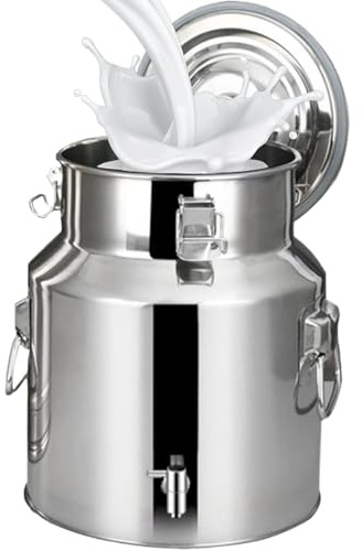 Adima Edelstahl Luftdichte Milchkanne Mit Deckel Und Hahn Transportkanne auslaufsicherer Deckel mit Gummidichtung robuster für Wein,Öl, Saft Behälter 5L/9L/14L/18L,5L