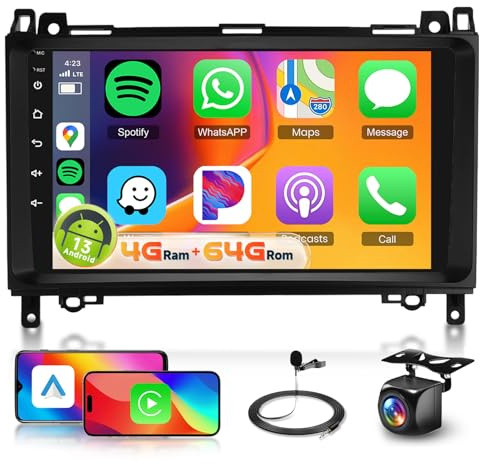 4G+64G Car Radio for Mercedes Benz W169 W245 W639 Vito Viano W906 Sprinter with DSP Carplay Android Auto, Hodozzy 9 1280P Touchscreen BT 5.0 Car Stereo GPS WiFi FM/RDS Reverse Camera