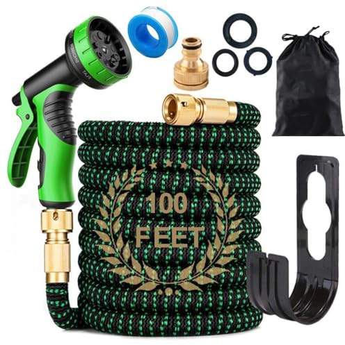 Blendra Expandable Garden Hose 100FT - Hosepipes for Garden Water Hose with 10-Way Spray Nozzle (3/4 & 1/2 Connectors) for Outdoor Gardening, Lawn Care & Home Use - Lightweight Durable