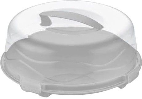 Best House | Plastic Cake Box | Round | GREY | Reusable Clear Cake Cover with Lid Carry Handle | Transport Storage Food Container Takeaway Holder, Cake Stand with Lids - 33 x 11.5 cm (Pack of 1)