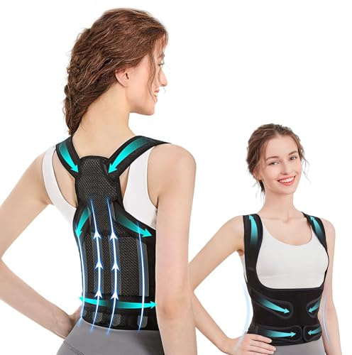 Zikenis Corrector Postura Espalda Para Mujer: Hombres Espalda Recta Corrección Postural, cinturón de soporte lumbar ajustable, camilla para aliviar el dolor de espalda y cifosis (Negro, Large)
