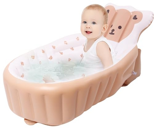 Bañera para bebé, piscina infantil inflable con bomba de aire incorporada, bañera portátil plegable de 45 ° para niños, 105 × 58 × 44 cm, bañera para bebés de 0 a 6 años recomendada para exteriores