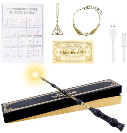 Aitsite Magic Wand2, 35CM Wizard Wands Glow, USB Charging Light Up wand, Magic Wand in Gift Box with Spell Card, Station Ticket and Necklace Bracelet Official Wizarding Wand