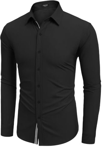 COOFANDY Mens Button Down Shirts Long Sleeve Shirt for Men | Contrast Placket, Faux Denim Texture, Casual, Stretch, Regular Fit, Stylish, Business
