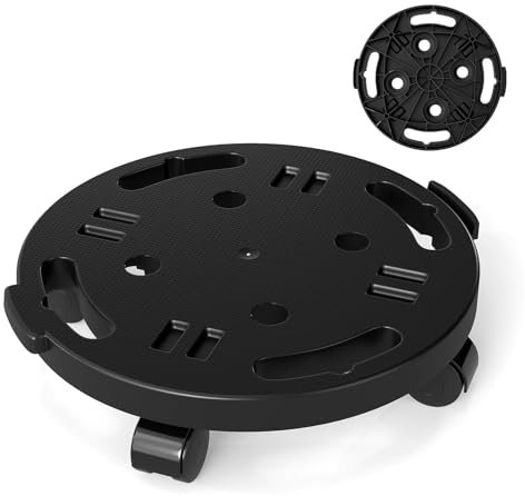 GYMAX Carrello per Piante, Tavola Rotante Rotonda da 30 cm con Capacità di Carico di 170 kg, Sottovaso in Plastica per Fiori, Rullo per Fiori con Ruote Universali per Uso Interno ed Esterno