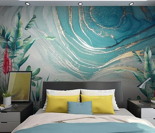 LUPAXA papier peint Marbre Bleu Nordique Moderne，150x130cm Feuilles De Bananier, Forêt Tropicale deco murale pour chambre à coucher, salon, couloir, salle à manger