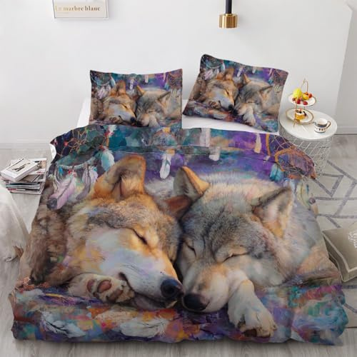 Générique Housse de Couette 220x240 cm 3D Imprimé Réversible Loup - Parure de Lit 2 Personne Timberwolves Literie Douce Confortable Microfibre avec Fermeture Éclair 2 Taies d'oreiller 65x65 cm